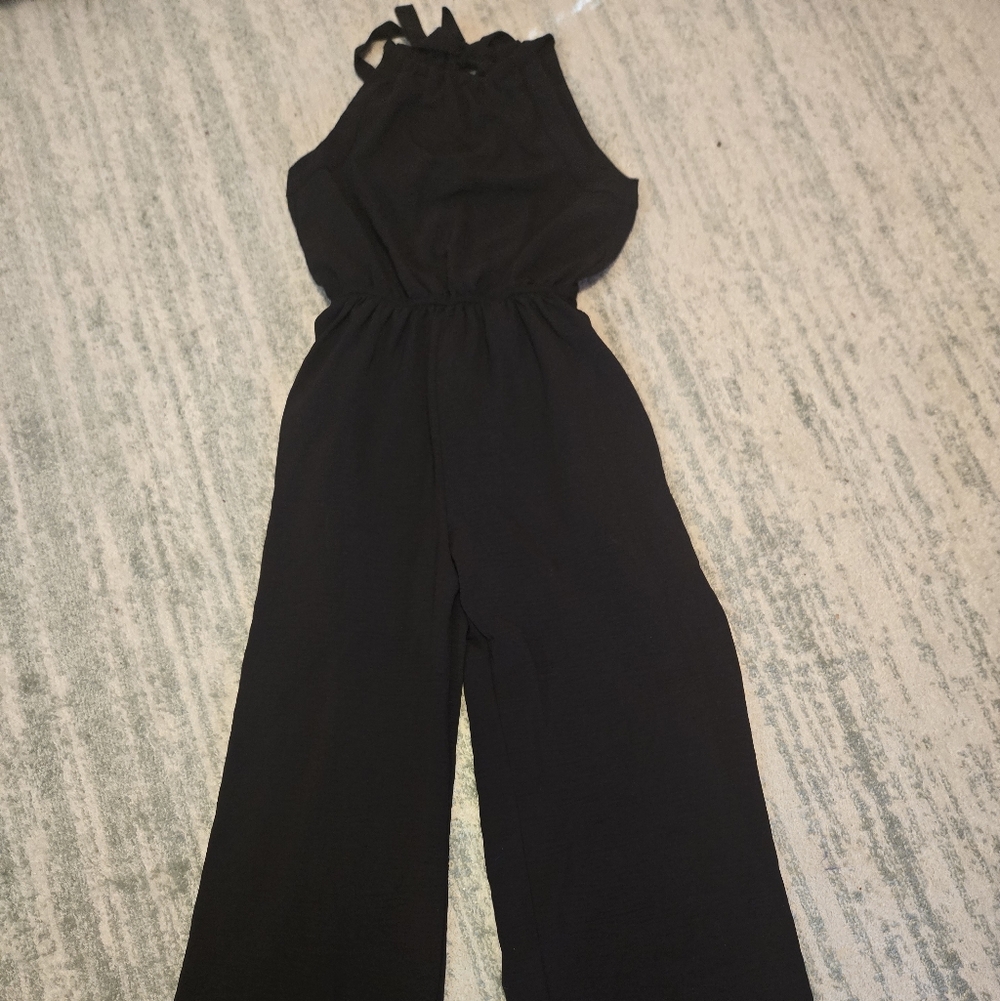 White Birch Black Wide-Leg Jumpsuit with Elastic Waist Size M With Pockets